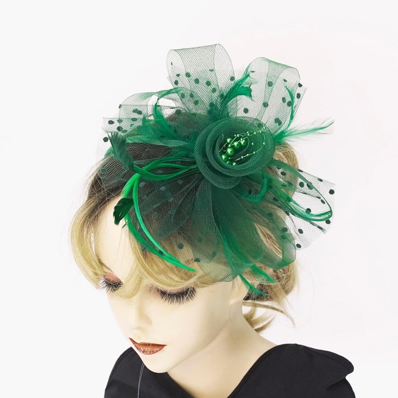 HIWIND Store Fascinators Hat Women Tea Party Headband Flower Cocktail Mesh Feathers Hair Clip Kentucky Derby Hat Wedding - Image 2